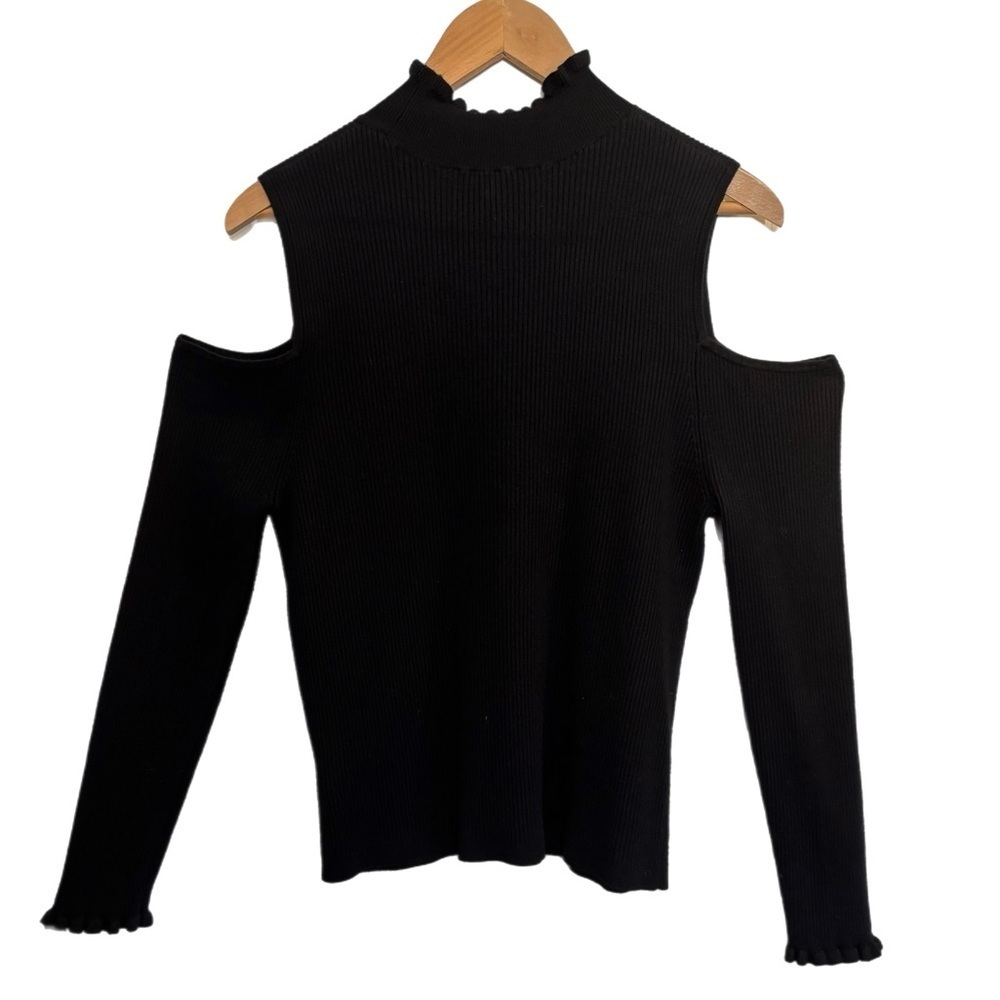 Nanette Lepore black ribbed knit long sleeve top w/ cold shoulder cut outs